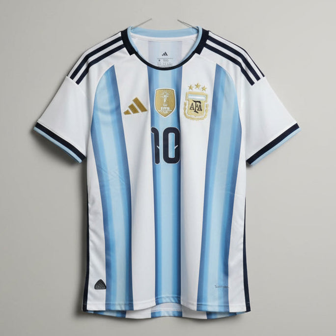 Argentina soccer jersey with number 10 on a green background