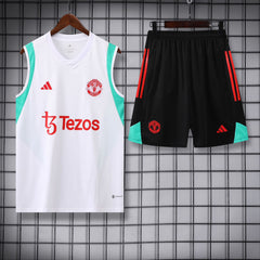 Manchester United White Sleeveless Jersey With Shorts 2024