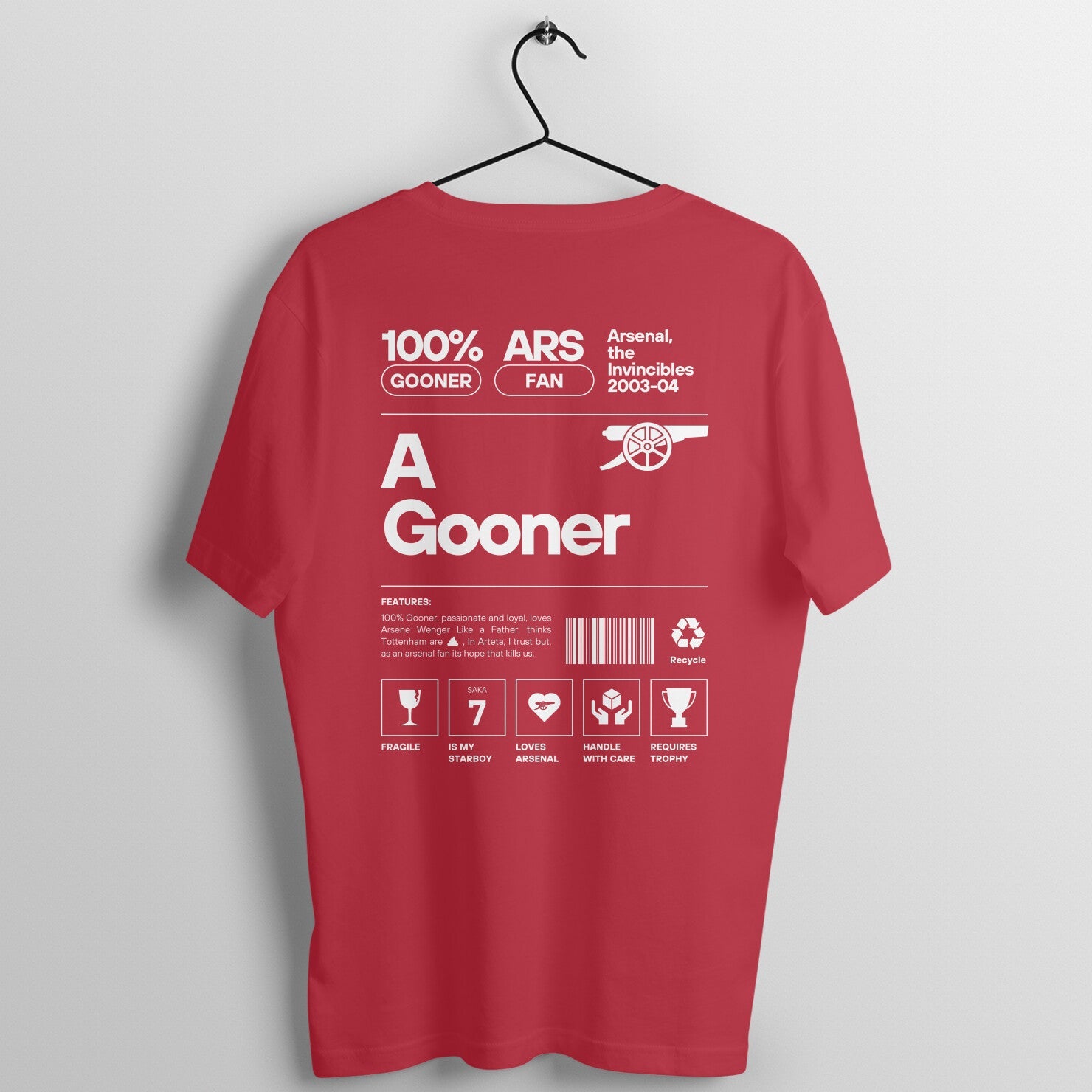 Arsenal A Gooner Fan Streetwear Unisex Tee [Back]