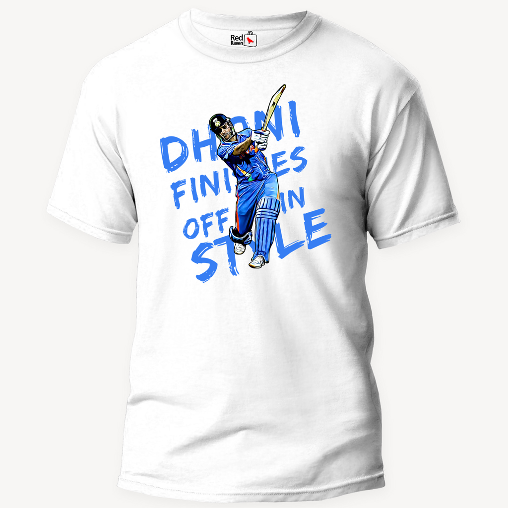 Dhoni Finishes off in style with text - Unisex T-Shirt
