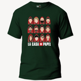 Money Heist Graphic Characters - Unisex Olive Green T-Shirt