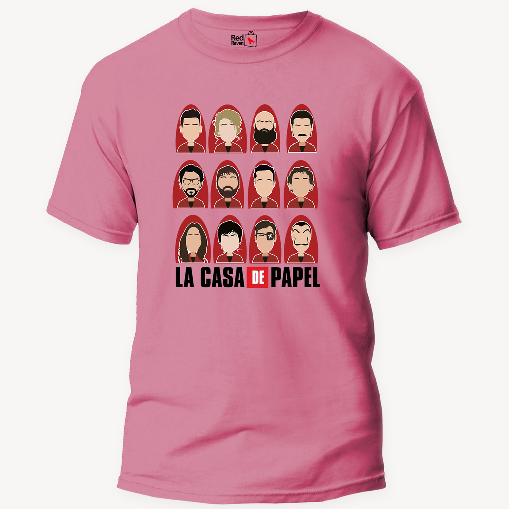 Money Heist Graphic Characters - Unisex Pink T-Shirt